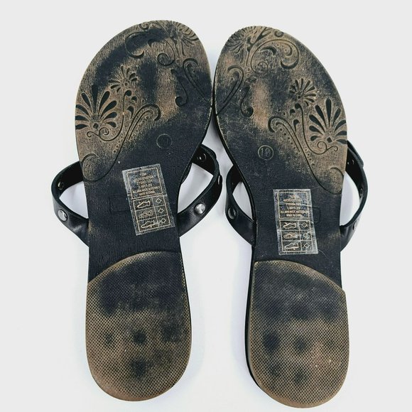 Pierre Dumas Limit Flat Slip On Thong Flip Flops Sandals 10 M Black Faux Leather - Picture 10 of 13